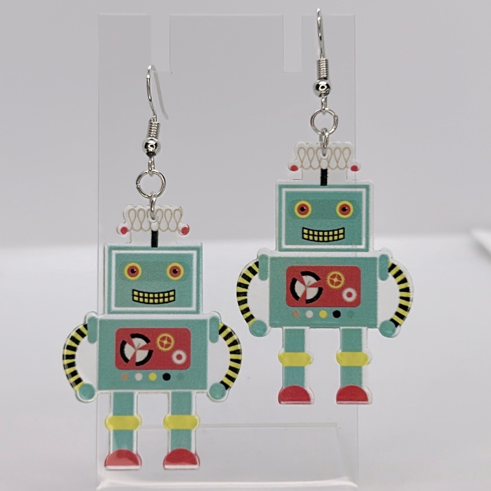 Robot clear Acrylic Dangle Earrings Fashion Jewelry